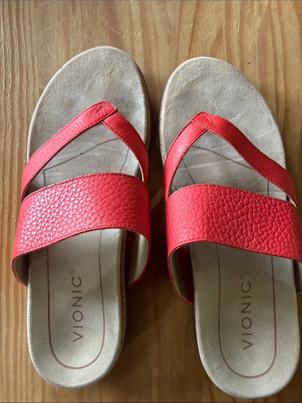 Vionic Women's Coral-Red Double Strap Slide Sandals